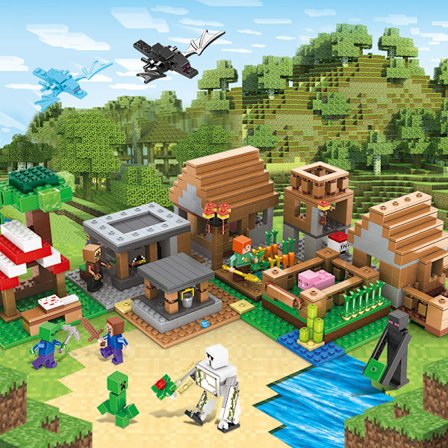 Creeper Cave Rakennuspalikkasarja | DIY-kokoamislelu **Kaksi taloa kylä