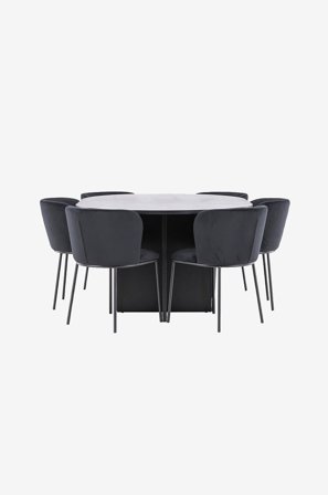 Venture Home - Matbord Strada med Edina-stol - Svart - Matgrupp 6 personer - Från Homeroom
