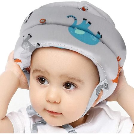 Baby Helmet Infant Head Protective Toddler Safety Hat Cotton Adjustable Safety Helmet for Learning to Climb and Walk Grey