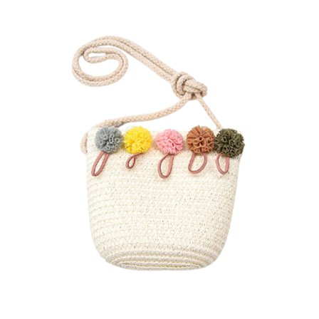 Tecknad Sling Bag Halmflätad Mini Myntväska Bärbar Nyhet Cross Body Nyckelväskor för flickor för tonåringar Ny off-white