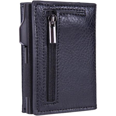 Miesille tarkoitettu lompakko automaattisella korttien esiinluiskahtimella, korttikotelo YY