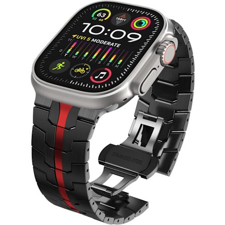 41mm 40mm 38mm Kompatibel med Apple Watch-armband, herr armband i rostfritt stål, metallersättningsband, svart/röd