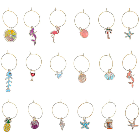 18 stk. Vin Glass Charms Ringer Glass Drikkemarkører Etiketter (assortert farge)
