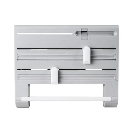 6-i-1 Kjøkkenoppbevaringsstativ, multifunksjonell aluminiumsfolie- og matfilm-kutter, plastfolie- og aluminiumsfolie-dispenser Gray