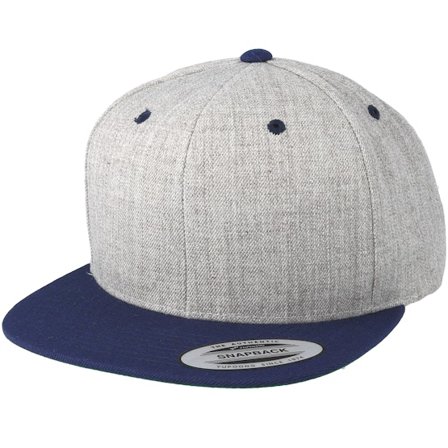 Yupoong - Classic Heather Grey/Navy Snapback Snapback Grey Cap - @ Hatstore