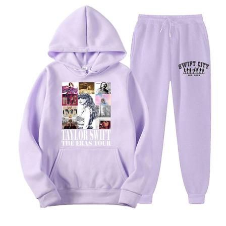 Taylor Swift The Eras Tour Hooded Sports Träningsdräkt Tvådelade outfits Långärmad Pullover Huvtröjor Sweatshirt Toppar + Jogger Purple 3XL