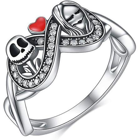 WABJTAM Nightmare Ringe Jack Og Sally Skull Gotisk Smykker Jubilæum Løfte-størrelse 8, ring af romantik