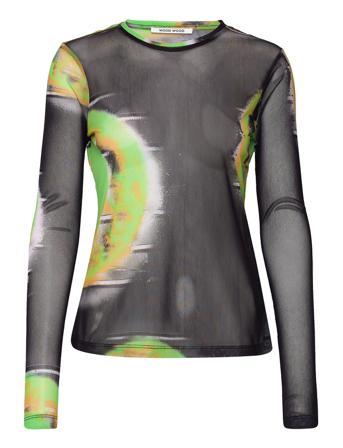 Emma Printed Mesh Ls Langærmet T-shirt Multi/mønstret Wood Wood