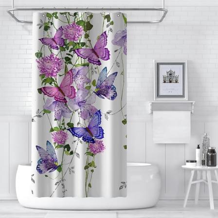 IC Lila Butterfly Duschforhæng til Badeværelse, Sommer Forår Dusch Forhæng Sommerfugle Rustikke Blomster Duschforhæng med 7 kroge 36X72 tommer