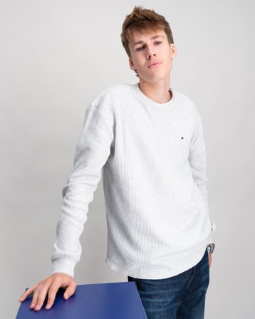 Tommy Hilfiger TETXURED WAFFLE TEE LS Grå Trøjer Dreng - Kids Brand Store