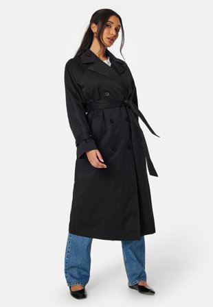 Bubbleroom - Belted Midi Trenchcoat - Black - Kläder