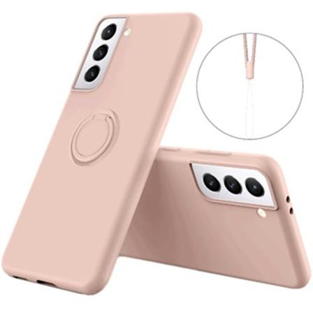 Samsung Galaxy S21 5g Liquid Silikonskal Med Ringhållare - Rosa Rosa