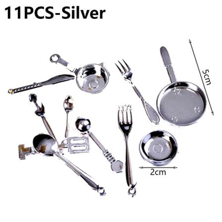 10/11st Miniatyrkokkärl Docka Tillbehör Silver 11st