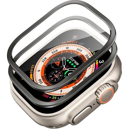 9H Herdet Glass Titanramme for Apple Watch Ultra 2/1 Skjermbeskytter 49Mm Lett Glassbeskytter for Iwatt Ultrach Ultraname 2PCS Svart for 49MM ultra