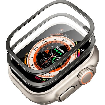 9H Herdet Glass Titanramme For Apple Watch Ultra 2/1 Skjermbeskytter 49Mm Lett kompatibel med Iwatt Ultrach Ultraname 2 STK Svart for 49MM ultra