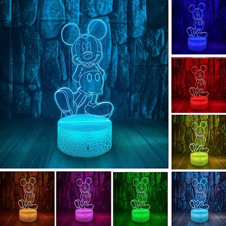 Söta Mickey Mouse Animefigurer 3D LED Optisk Illusion Sovrumsdekoration Bordssovlampa med Fjärrkontroll 7 Färger Akryl Visuell Nattlampa Födelsedag