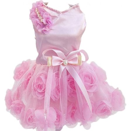 Hunde Blomsterkjole Sløyfe Hundebryllupskjole Jente Hundeprinsessekjole Tutu Søt Rose Blomster Hundeskjørt (M Størrelse)