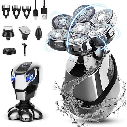 7d huvudrakare för kala män, uppgradera 5-i-1 huvud elektrisk rakapparat för män, herr grooming kit, anti-nyp, sladdlös