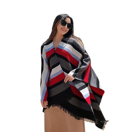 Pashmina-halsduk, varm sjal, omslag, öppen poncho med tofsar för dam