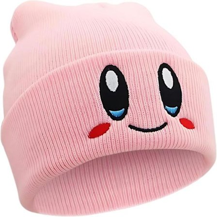 Håndlavet - Kirby Beanie Voksenstørrelse Anime Hat Tilbehør Kawaii, med pænt broderet mønster, Medium Pink