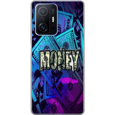 Xiaomi 11T Gennemsigtig cover Penge motiv dollar sedler blå og lilla farvetema med stort money tema perfekt til luksus økonomi og grafisk design