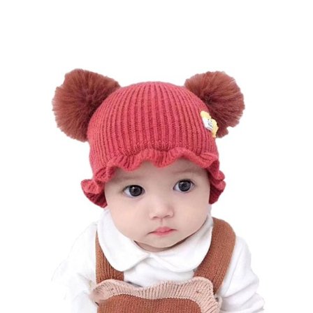 Pompom Baby Hue Strikket Hue VINRØD