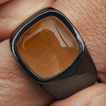 Len Tiger’s Eye Gunmetal Gravel Ring for Men - Rings with stones