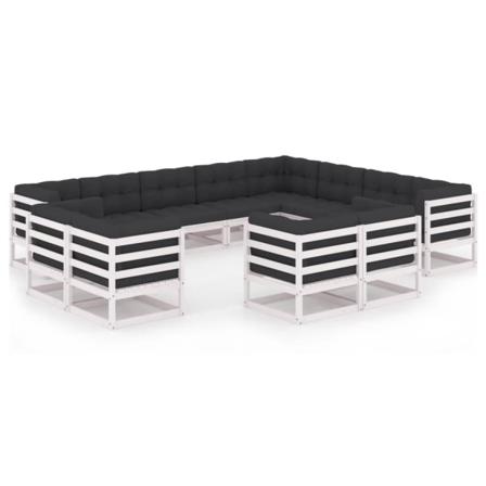 Vidaxl Loungegrupp Med Dynor 12 Delar Vit Massiv Furu Vit