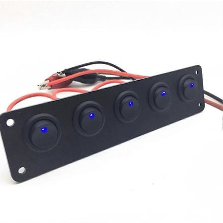 5-osainen kytkinpaneeli OnOff-vipukytkimet sinisellä LEDillä autoon, ajoneuvoon, perävaunuun, kuorma-autoon, maastoautoon, veneeseen, matkailuautoon, 