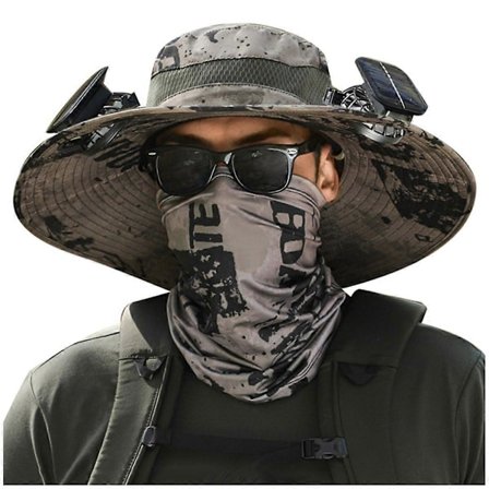 Solhatt med solcelle-vifte, utendørs fiskehatt, solcellelading, stor vind, sommer solbeskyttelse, hatt for menn, visir, fiskehatt B