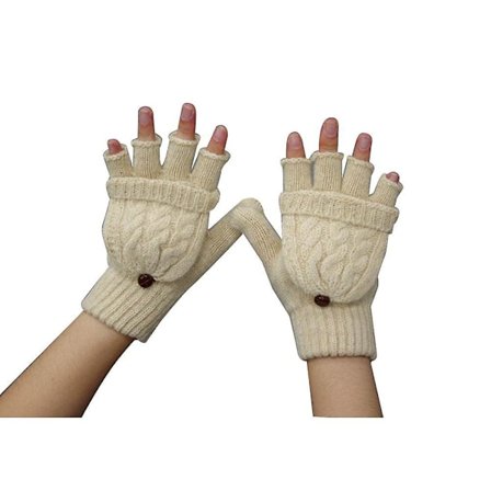 Kvinder Varme Handsker Efterår Vinter Strik Hamp Flower Flip Fingerløs vante