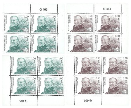 Grønland - Dagligmærker - Postfrisk sæt øvre og nedre marginal 4-blokke