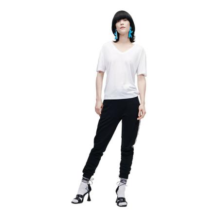 Karl Lagerfeld Double V Neck Logo T-Shirt Hvid, Dame T-shirts