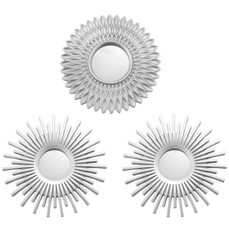 Hopeiset peilit seinälle, 3 kpl - Seinäpeilit huoneen sisustukseen ja kodin sisustuspeilit seinäkoristeisiin, koristepeilit