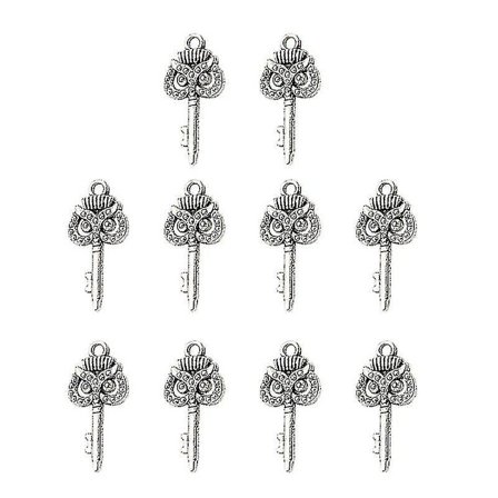 10 st Creative Owl Key Shape Hängen Berlocker Tillbehör för att tillverka smycken (antik silver)