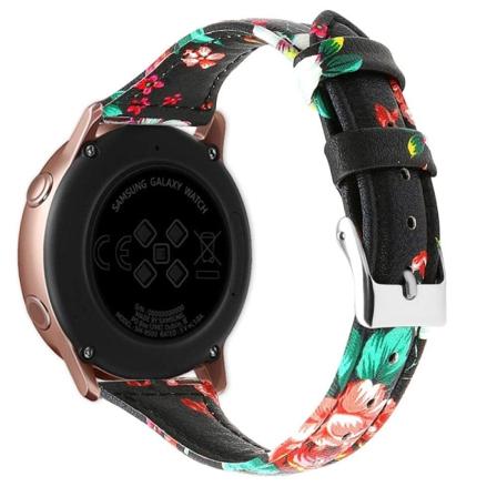 22mm Universal enkel urrem i ægte læder med - Sort / Rød Blomst Multicolor