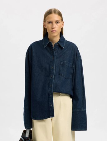 Selected Slfoversized Mella-Bora Denim Shirt - Blue - 42