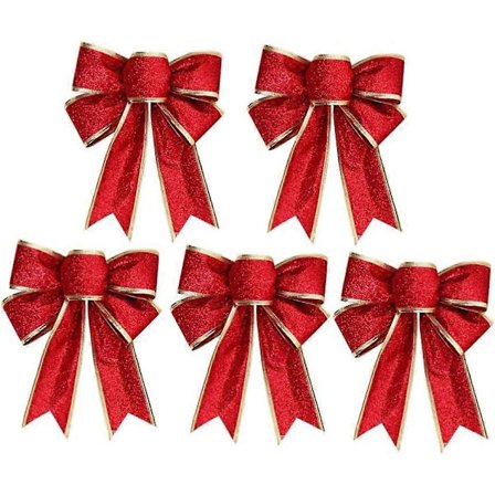 Festlig Rød Glitterbåndssløjfe, Håndlavet Dekoration Med Påsatte Twist Ties For Nem Juletræs- Og Kransepynt
