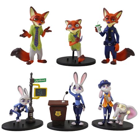 Zootropolis Judy & Nick 6-delt Actionfigur Sæt, Mini Karaktermodel til Skrivebordsdekoration, Gave til Børn Voksne