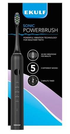 Ekulf Sonic PowerBrush black Black, Medicin & Pleje, Tandbørster, El-tandbørster
