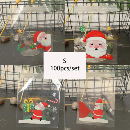 100st/pack Merry Christmas Cookie Candy Självhäftande Påsar Bak