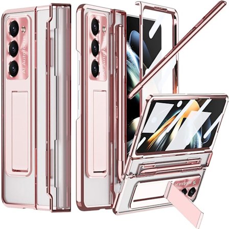 Klarfodral för Samsung Galaxy Z Fold 6 med S Pen-hållare & Flat Hinge Protector & Stativ, Smalt PC All-Inclusive Stötsäkert Fodral