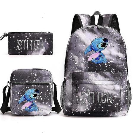 Lilo Stitch Ryggsäck Tredelad set Skolväska Barn För Pojke Flicka Gift_x Starry grey none