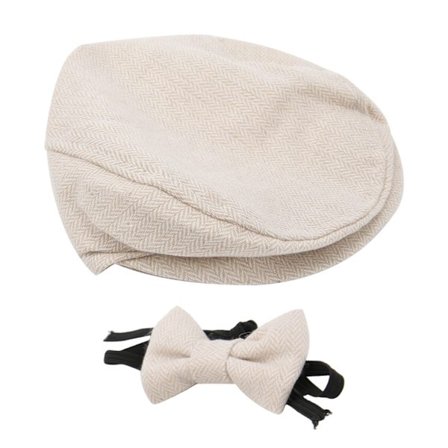 Gentleman Fluga Hatt Set för Nyfödd Baby Fotografering Rekvisita Beige