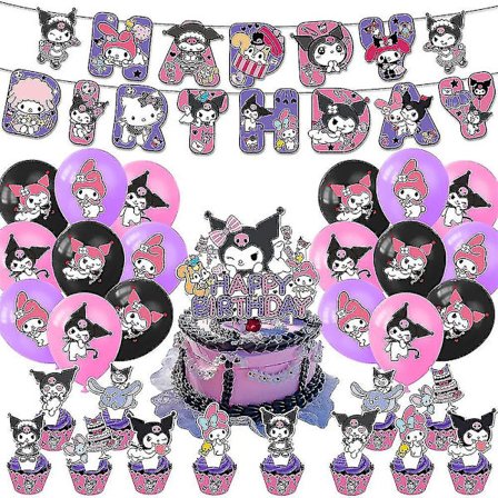 Kuromi Temapakke til Piger - Balloner, Kagepynt og Dekorationer