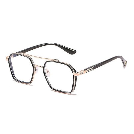 Vintage firkantede briller til kvinder og mænd - Transparente anti-blåt lys computerbriller - Klare linser - Retro metalbrillestel - Unisex