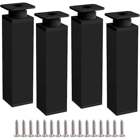 Möbelben 4 Ben, Bordsben 20cm Svarta Justerbara Möbelben Tillverkade av Aluminiumlegering, Justerbar Höjd från 0 till 20 mm, Levereras med Sta