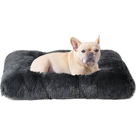 Stor, myk og beroligende anti-angst bur seng for hunder og katter, vaskbar plysj imitert pels kjæledyrmadrass med myk, varm sklisikker bunn