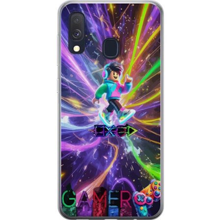 Kompatibelt Mobilskal till Samsung Samsung Galaxy A40 AC DC-logotyp delad i röd eld och blå rök, dramatisk rockestetik med kraftfull kontrast mot s