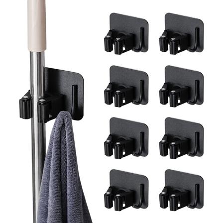 8 Delar Självhäftande Väggmonterad Kvasthållare Svart